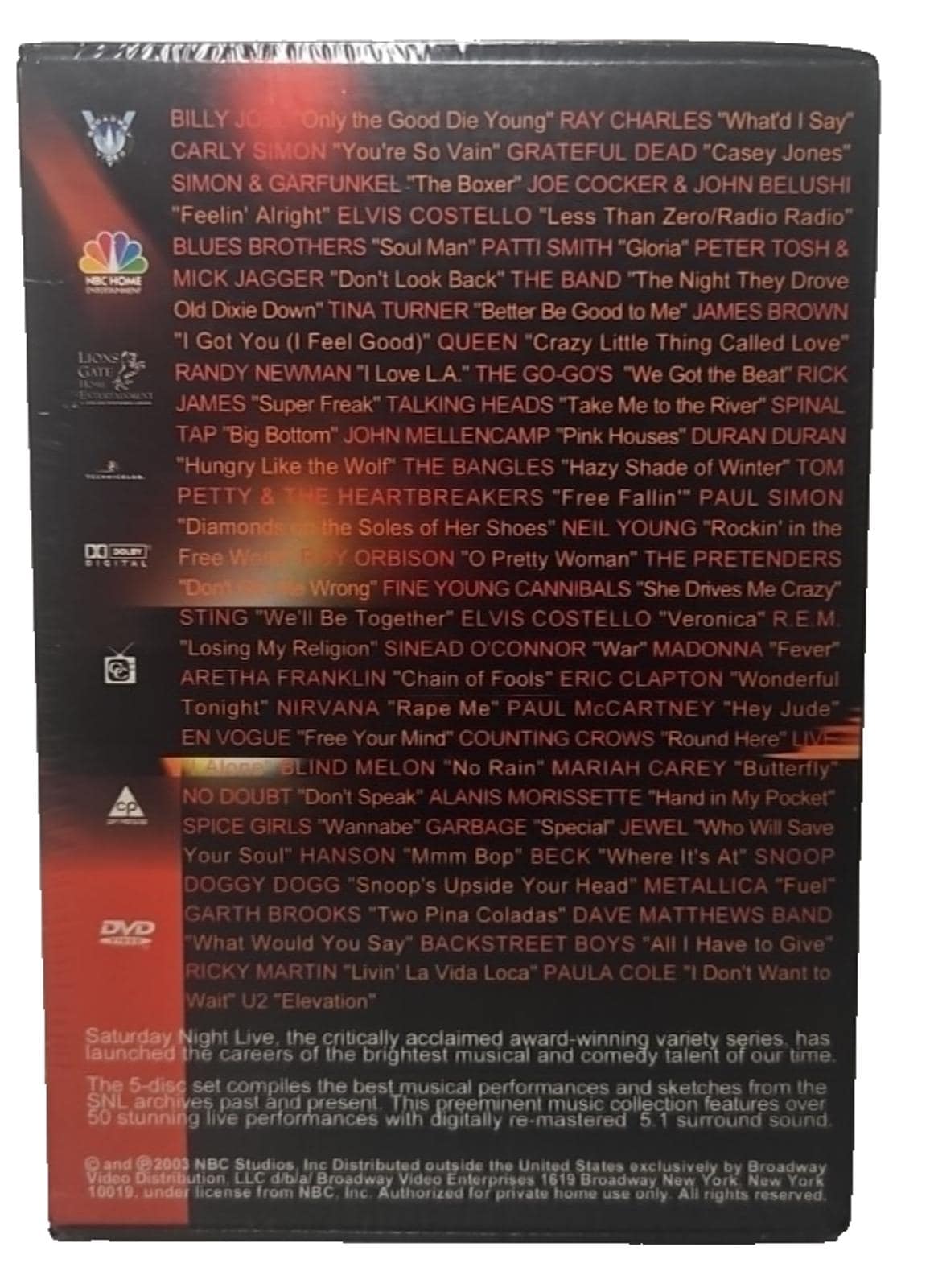 SNL Saturday Night Live 25 Years of Music Performances DVD, 5