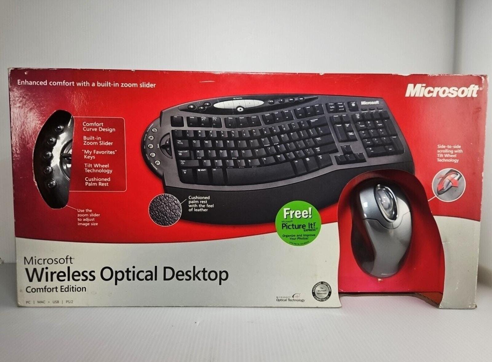 Microsoft Wireless Optical Desktop Comfort Edition Keyboard Mouse VINTAGE  NEW