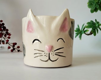 Cat Pattern ceramic mug nozzle mug espresso, coffee, liquor tequila, specialty mug Handmade Mug 250ml