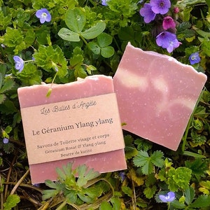 Geranium-Ylang-ylang- Handmade soap for face and body-dry and sensitive skin-essential oil-Organic olive oil-Shea