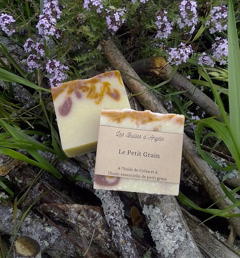 Le Petit Grain-Savon artisanal naturel fait main-Huile essentielle de Petit grain-Huile de colza locale Savon doux et apaisant image 1