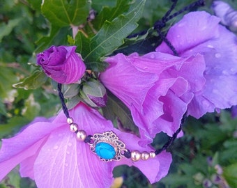 Macramé bracelet and its fine stone mounted on brass - Garnet-Labradorite-Moonstone-Tiger's Eye-Turquoise