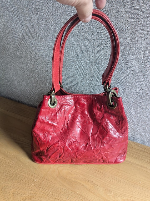 Fabio Dericci Vintage Red Wrinkled Leather Shoulder Bag - Made in Italy