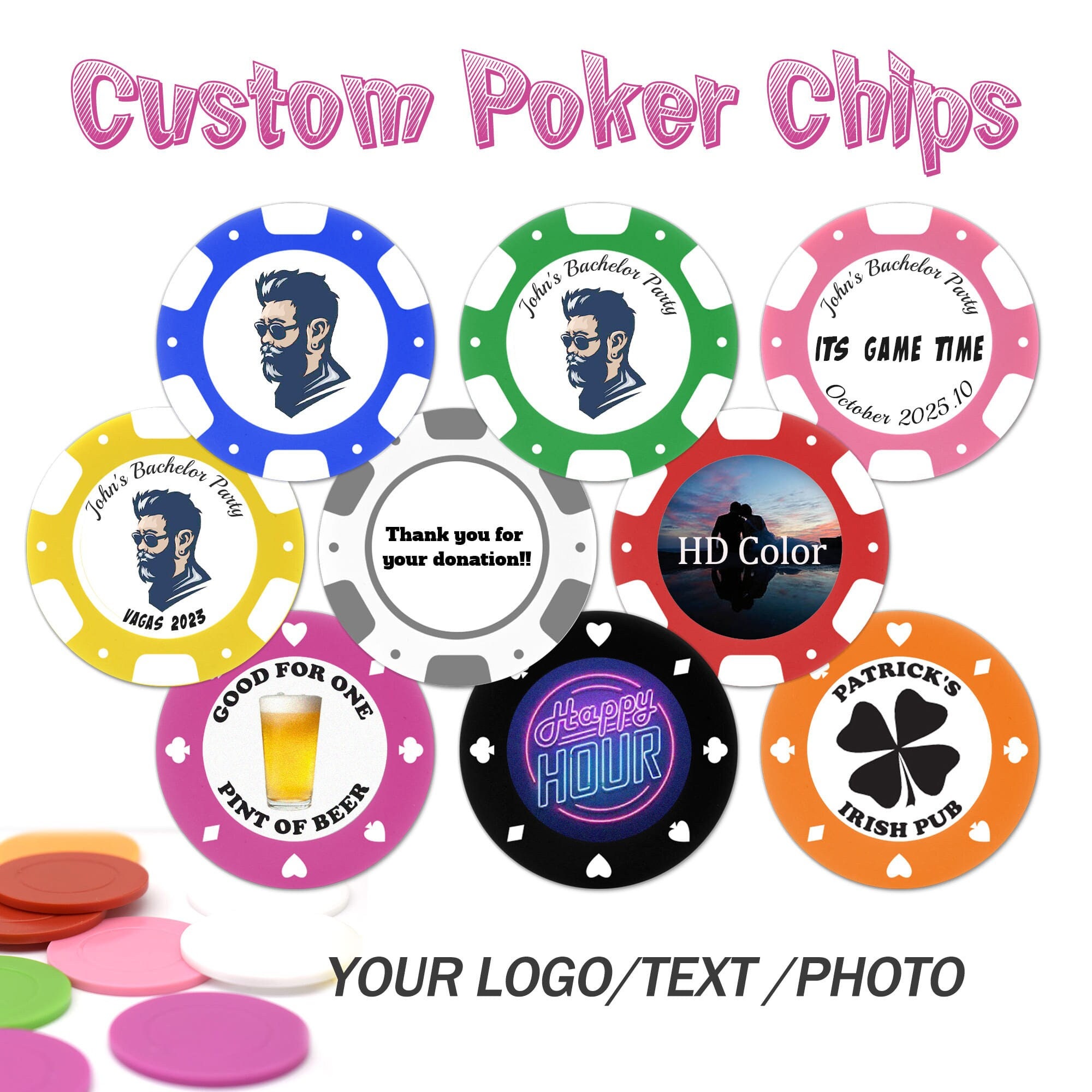 200 Personalized Poker Chips,custom Drink Tokens,printed Your