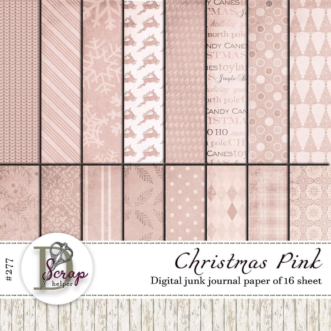Pink Christmas Junk Journal Paper Printable Pack of 16 Sheets December ...
