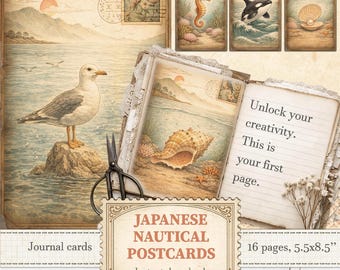 Japanese underwater world postcards for nautical half letter ephemera and oriental journaling | Digital download