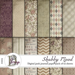 12 Blätter Vintage Shabby Papier - Packpapier Vintage Papier #002