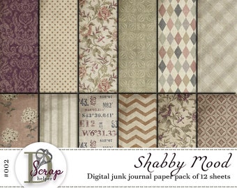 Shabby junk journal paper pack of 12 sheets Vintage Pink Floral junk journal supplies #002
