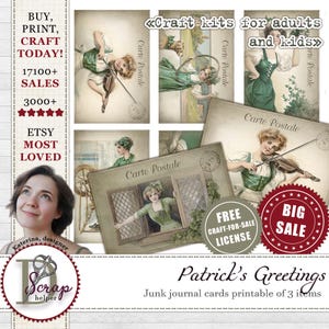 Cartes vintage de la Saint-Patrick imprimables 3 feuilles Patty's Day Shamrock Trèfle vert irlandais St. Patrick's Day indésirable journal fournitures # 310