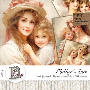 Mutter und Kind Clipart Mutter und Kind Bilder Mutter und Tochter Geschenk für Mutter Shabby Chic Familie Junk Journal #864