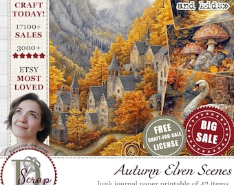 Autumn elven scene paper for fantasy fairytale junk jorunals and scrapbooking | Digital download | 1081
