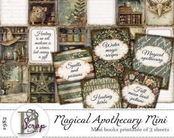 Herbal apothecary mini book junk journal Book saver dollhouse Witchcraft books bundle Witch miniature library books Herbalist gift idea #982