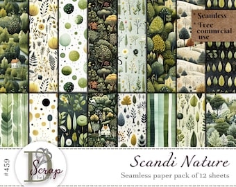 Scandinavian seamless pattern Nature Nordic pattern Scandinavian Folk art Floral Ethnic digital paper Free commercial use 16 sheets #459