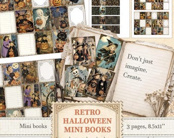 Retro Halloween mini books for Spooky season gifts, journaling and ephemera | Digital download | 1725