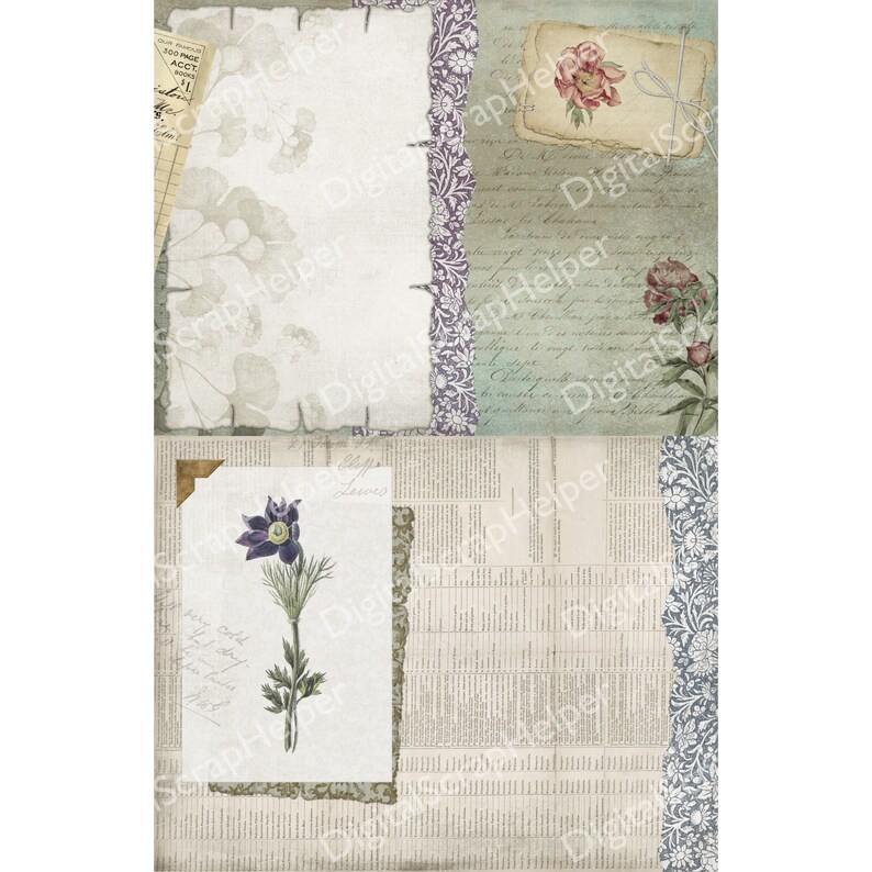 Vintage Garden Junk Journal Kit Printable 16 Sheets Floral Botanical ...