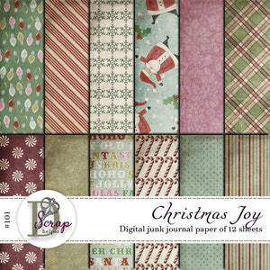 Afdrukbaar kerstpapier voor junkjournal: 12 vellen december: dagelijkse kersttradities Shabby Christmas-junglejournaalbenodigdheden #101