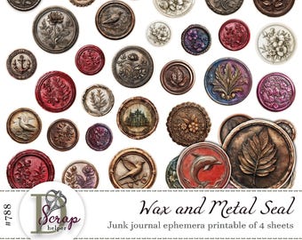 Antieke neplakzegels kieskeurig gesneden afdrukbare 4 vellen Lakzegel voor enveloppen Vintage lakzegelstickers lakzegel clipart tijdschriftbenodigdheden #788