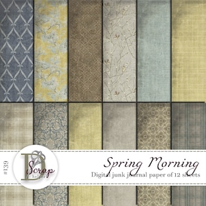 12 Blatt Vintage Junk Journal blau Shabby Chic Botanical Spring Cottage Cottagecore Papier #139