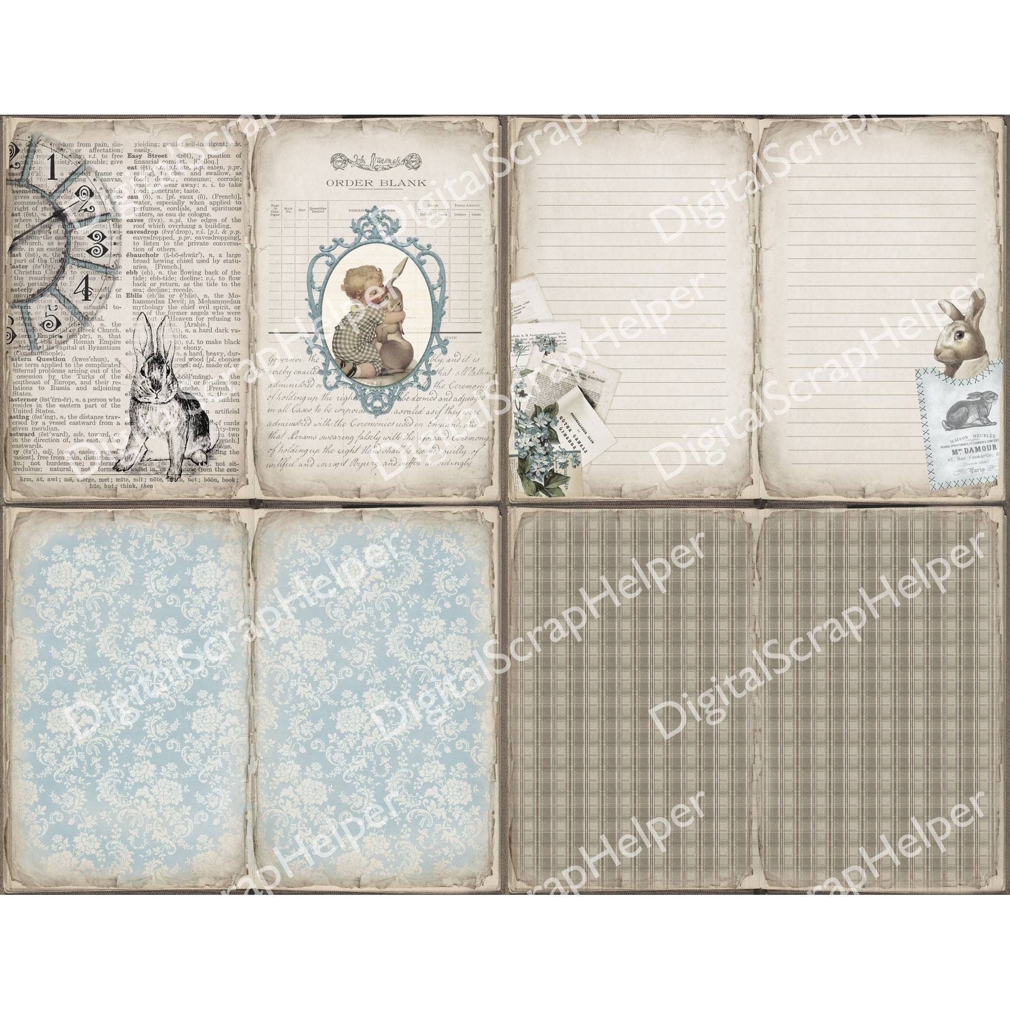 French Rabbit Junk Journal Kit Printable of 32 Sheets Shabby - Etsy