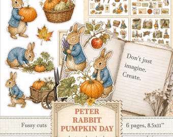 Peter Rabbit stickers Bunny pumpkin fussycuts Fall journal inserts Autumn ephemera | Digital download | 1660