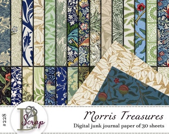 William Morris junk journal paper printable pack of 30 sheets Antique Sabby chic Floral Botanical Art nouveau junk journal supplies #228