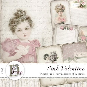 Rosa Valentinstag junk Journal 12 Seiten zum Ausdrucken, Liebe Romantisches Herz Amor Valentinstag Vintage Junk Journal Zubehör #295