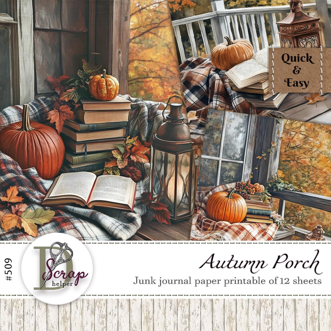 Cozy Autumn Porch Journal Paper Printable 12 Sheets Scrappy Fall ...