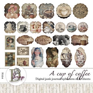 Coffee ephemera of 10 sheets Coffee Cottage Shabby chic Cottagecore Tea junk journal supplies #014