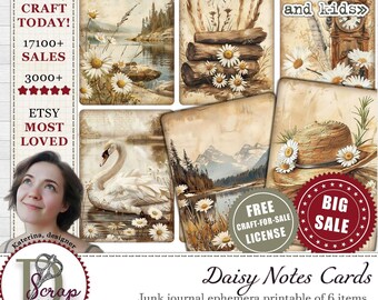 Vintage daisy cards for ATC ephemera and junk journals | Digital download | 987