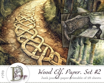 Papel imprimible para diario basura de elfos del bosque, 28 hojas, fantasía, elfo, espíritu del bosque, hada, elfo, dríada, magia, grimorio, suministros para diario basura n.° 769