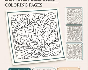 Zentangle coloring book for fall coloring of 30 bold & easy PDF pages | Digital download