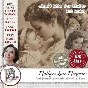 Photos rétro fête des mères à imprimer 14 feuilles Idée cadeau fête des mères Mère et fille Mère et fils Art mère et bébé Maman aimante #1121