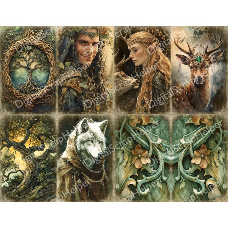 Wood Elves Junk Journal Pages Printable of 32 Sheets Fantasy Elven ...