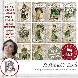 Cartes imprimables pour la Saint-Patrick 2 feuilles de cartes ATC Patty's Day Shamrock Trèfle vert Fournitures irlandaises pour journal de la Saint-Patrick #176