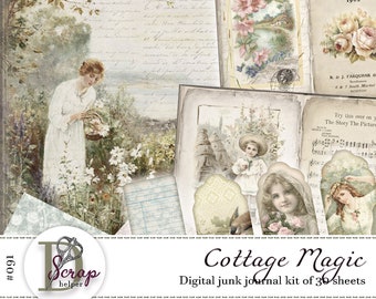 Muted vintage cottage junk journal kit for cottagecore scrapbooking and ephemera | Digital Download | 091