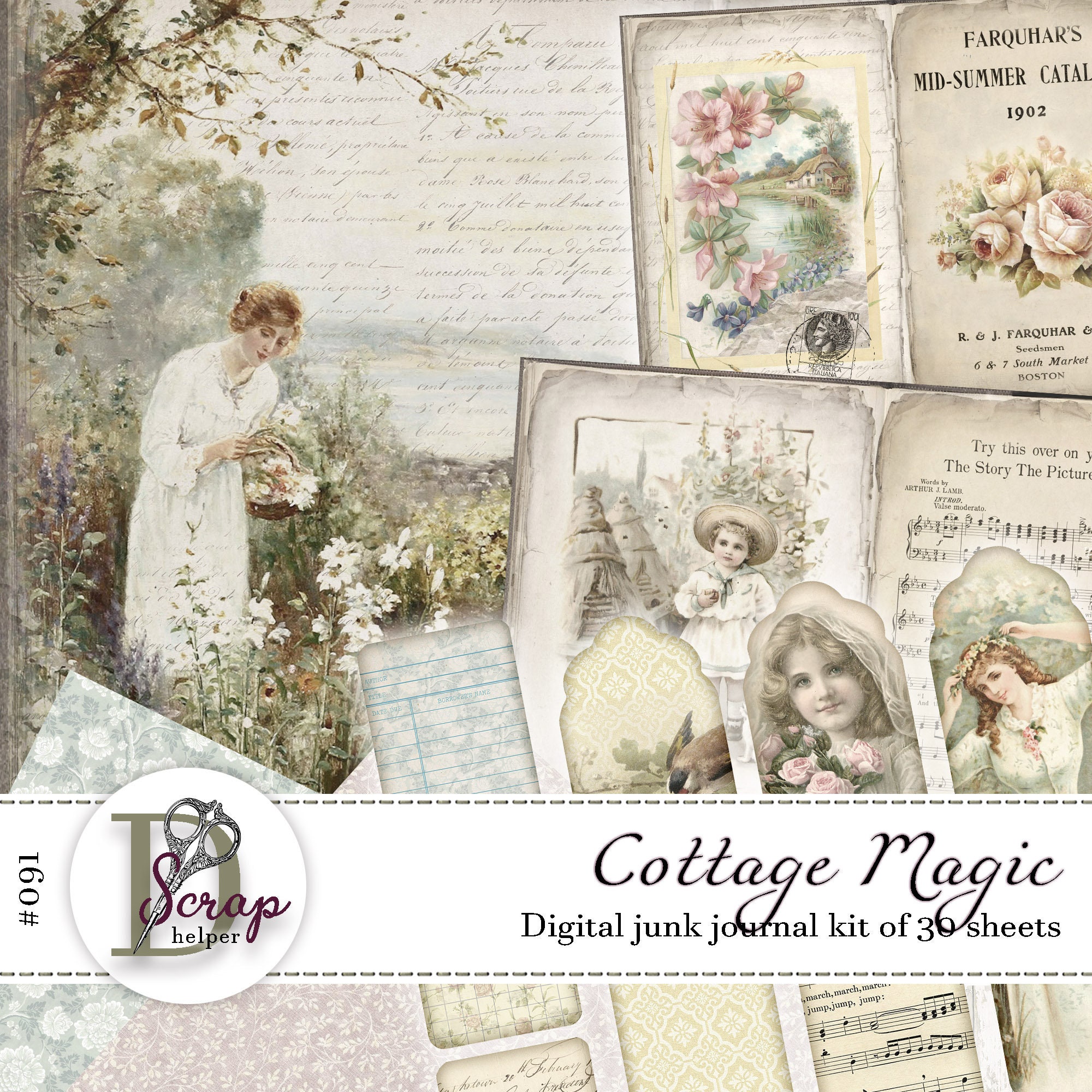 Muted Vintage Cottage Junk Journal Kit for Cottagecore Scrapbooking and ...