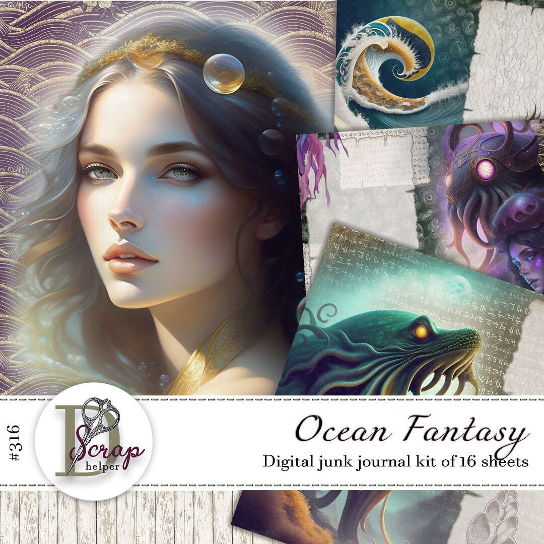 Ocean Fantasy Deep Sea Creatures and Sea Witch Junk Journal Kit ...