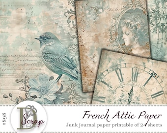 Patina blue shabby distressed scrapbook paper for vintage flea market journaling | Digital download | 898