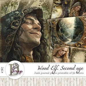 Pagina's voor junkjournal: boselfen, afdrukbare van 32 vellen Fantasy Elven Wood Spirit Fairy Elf Driade Magic Grimoire-junglejournaalbenodigdheden #767