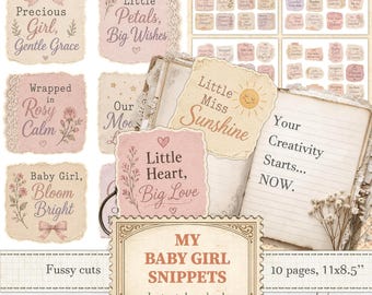 Baby girl fussy cut snippets for newborn stickers and pregnancy journaling | Digital download | 1506