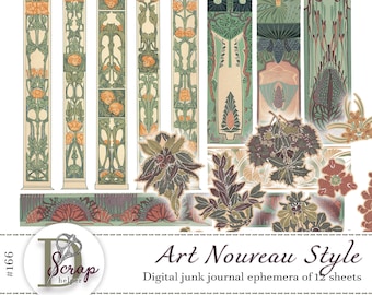 Diario di cianfrusaglie Art Nouveau da 12 fogli, materiale per diario di cianfrusaglie Vintage Shabby Chic Floreale n. 166