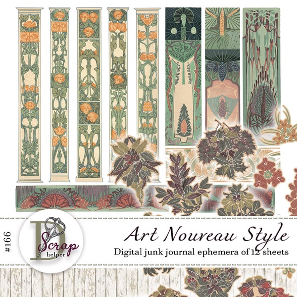 Art nouveau junk journal ephemera of 12 sheets Vintage Shabby chic Floral junk journal supplies #166