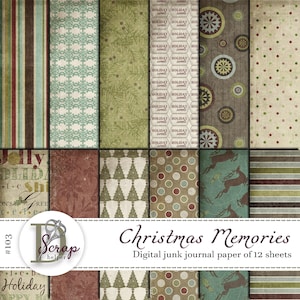Kerstjunkdagboek afdrukbaar pakket van 12 vellen december dagelijkse kersttradities Shabby kerstjunkdagboekbenodigdheden #103