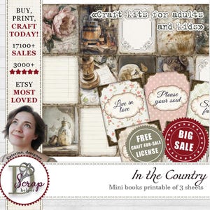 Landhaus Minibuch Junk Journal Cottagecore Puppenhaus Cozy mini home Bücher Bündel Shabby Chic Miniaturbibliothek Bücher Bauernhof Liebhaber Geschenk #979