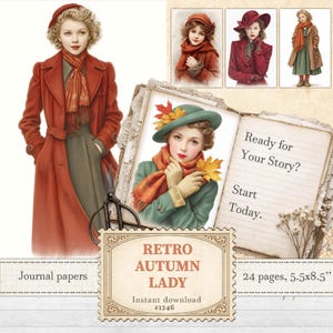Vintage autumn ladies portraits for elegant women fall ephemera and scrapbooking | Digital download | 1246