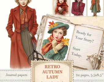 Vintage autumn ladies portraits for elegant women fall ephemera and scrapbooking | Digital download | 1246