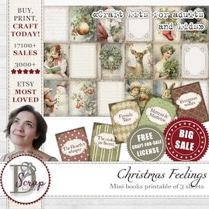 Christmas feelings mini books printable 3 sheets Christmas Doll house miniature Gift Christmas ephemera Christmas junk journal supplies #514