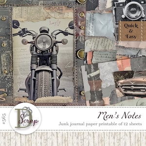 Masculine collage paper printable of 12 sheets Masterboard Scrappy Basic Steampunk Leather Men Parchment paper Free commercial use #565