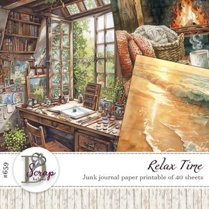 Relax junk journal papier afdrukbaar 40 vellen kalmte natuur zen picknick hobby zelfzorg mindful cosy sweet home junk journal benodigdheden #659