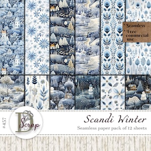 Modèle sans couture scandinave Hiver Modèle nordique Art folklorique scandinave Floral Papier numérique ethnique Utilisation commerciale gratuite 12 feuilles #457